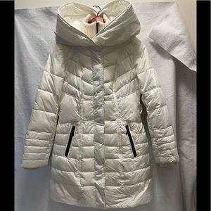 Kensie Long White Winter Puffer Coat w/Oversized Hood